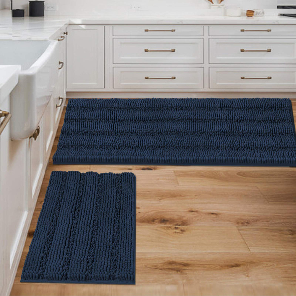 H.VERSAILTEX Grey Bathroom Rug Set Bath Mats, 2 Piece Bath Rugs Non Slip Thick Soft Chenille Striped Bath Rug Set, Bath Mats for Bathroom Sets (Grey, 20" x 32"/17" x 24")