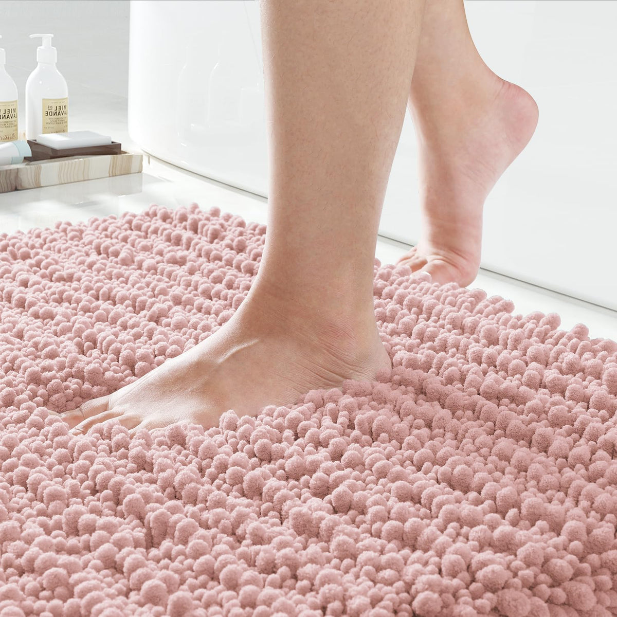 Yimobra Bathroom Rugs Non Slip Washable 32x20 Inch - Ultra Soft Absorbent Chenille Bath Mat, Quick Dry Shaggy Floor Carpet for Tub Shower, Gray Home Decor Accessories