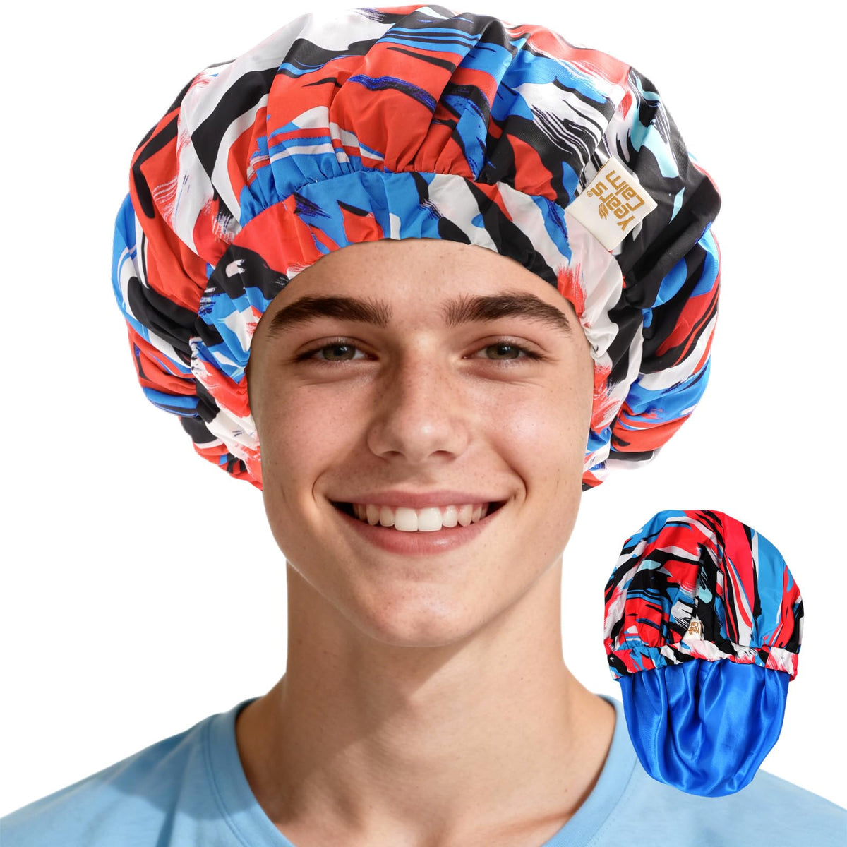 Years calm Satin Lined Shower Cap for Men Waterproof Reusable Checkerboard