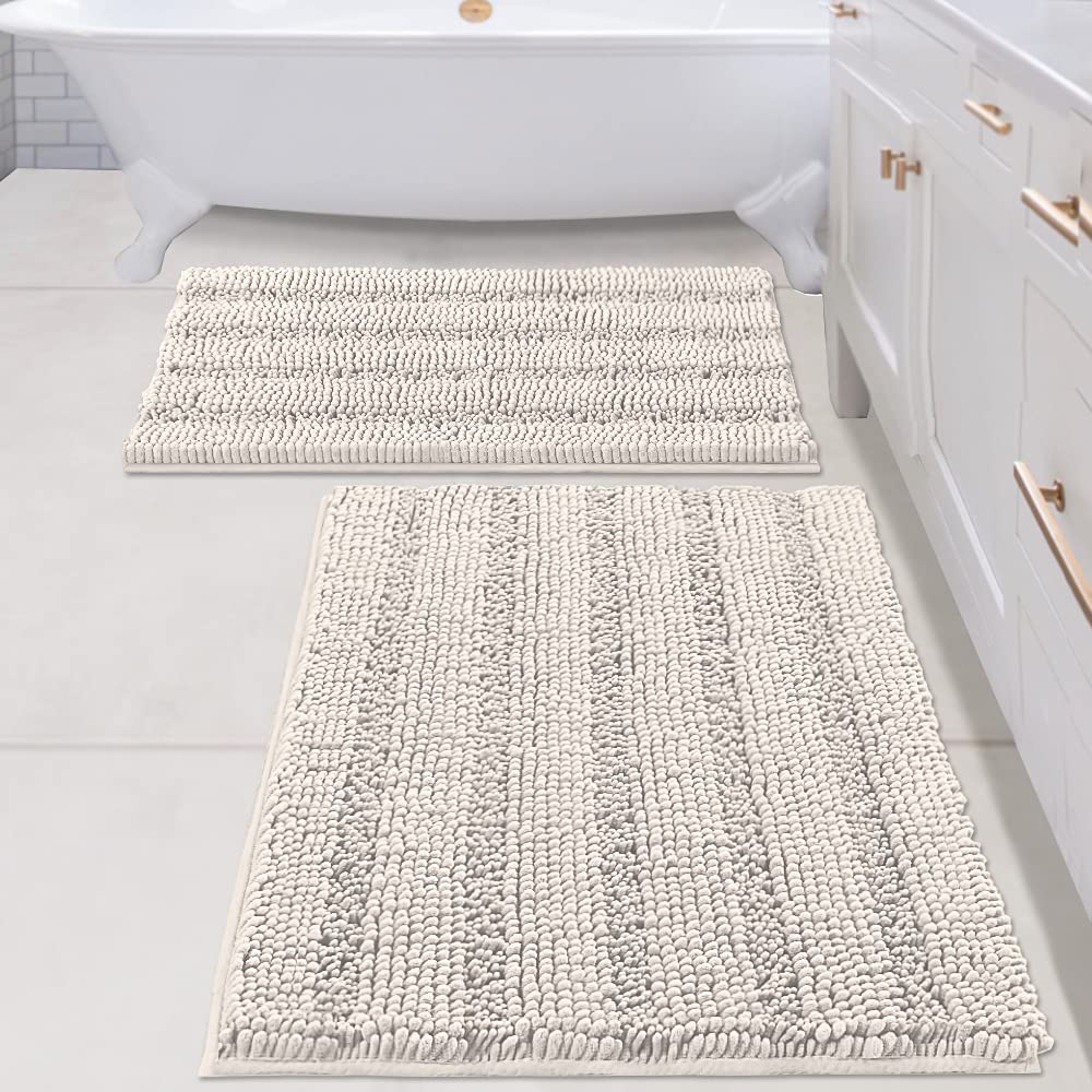 H.VERSAILTEX Grey Bathroom Rug Set Bath Mats, 2 Piece Bath Rugs Non Slip Thick Soft Chenille Striped Bath Rug Set, Bath Mats for Bathroom Sets (Grey, 20" x 32"/17" x 24")