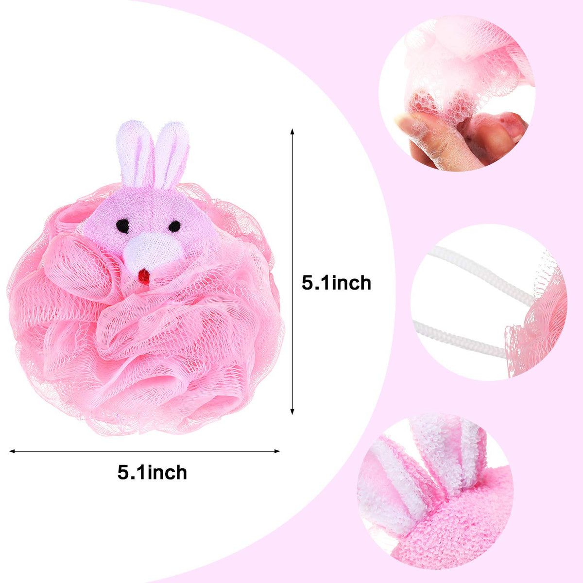Boao 8 Pcs Kids Loofah Bath Sponge Cartoon Animal Mesh Body Soft Scrubbers