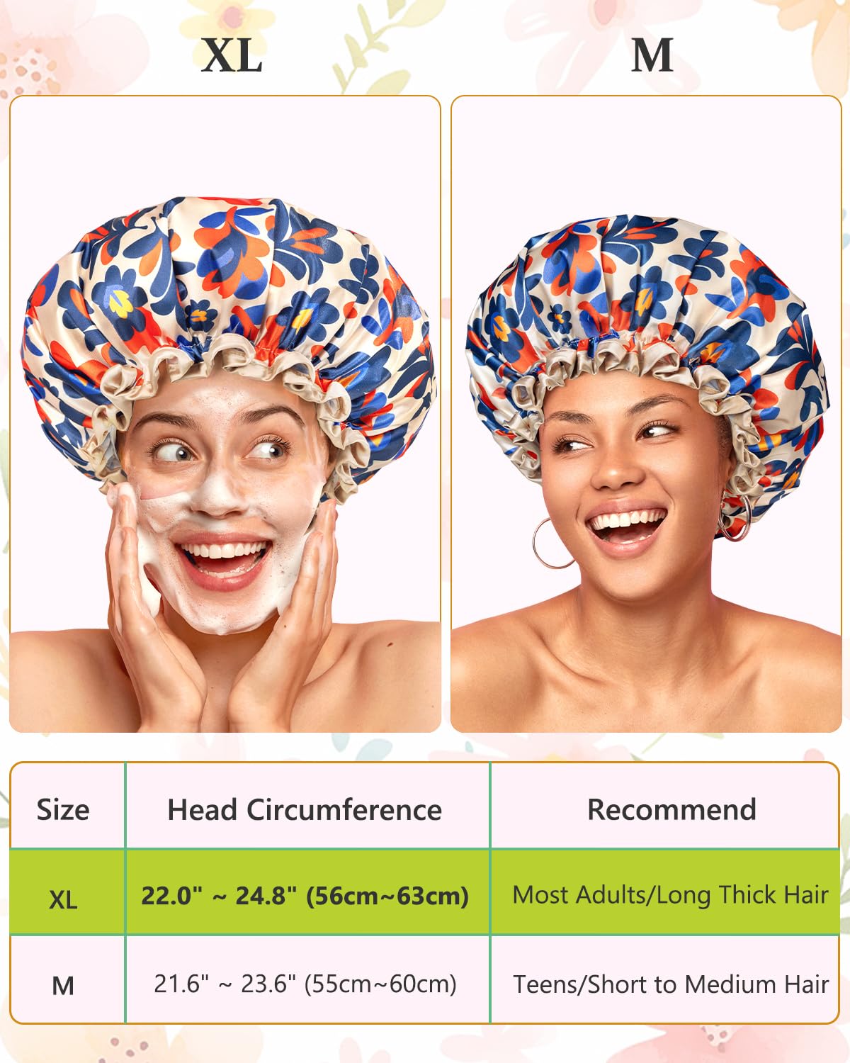 mikimini Large Shower Cap for Women Long Hair, Abstract Print, 2 Pieces