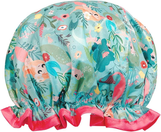 allydrew Reusable Women's Waterproof Shower Caps for Long Hair, Mermaids