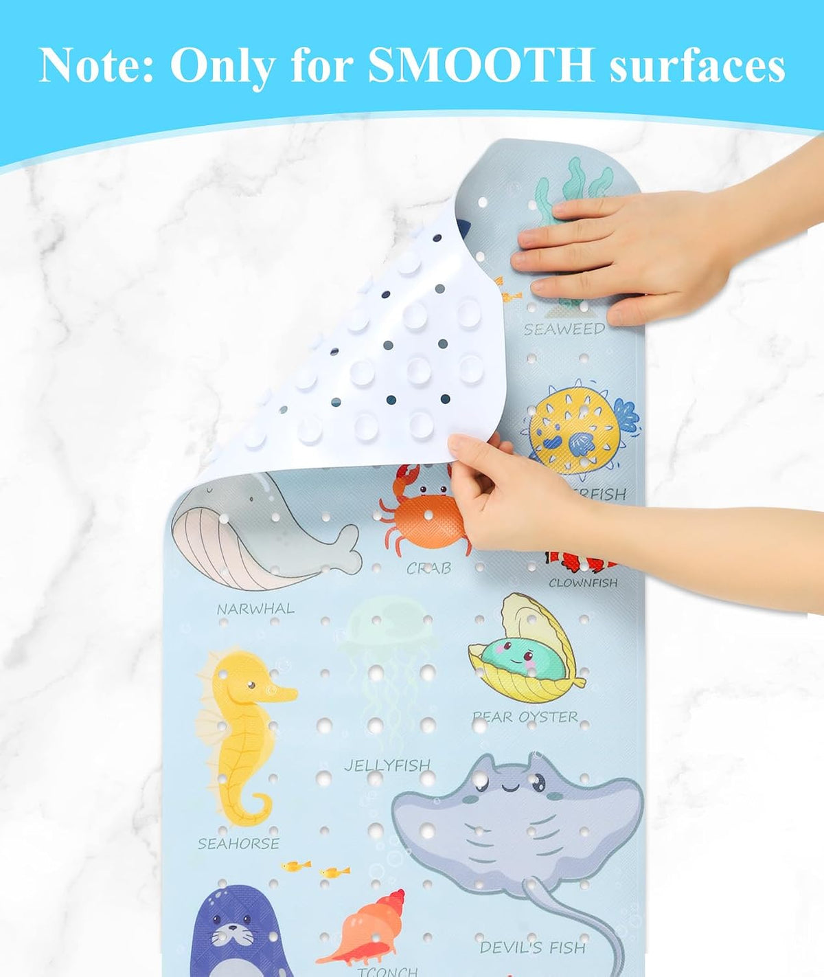 Secopad Bathtub Mat Non Slip, Cute Tub Mat, 40" x 16", Blue Sea Animals
