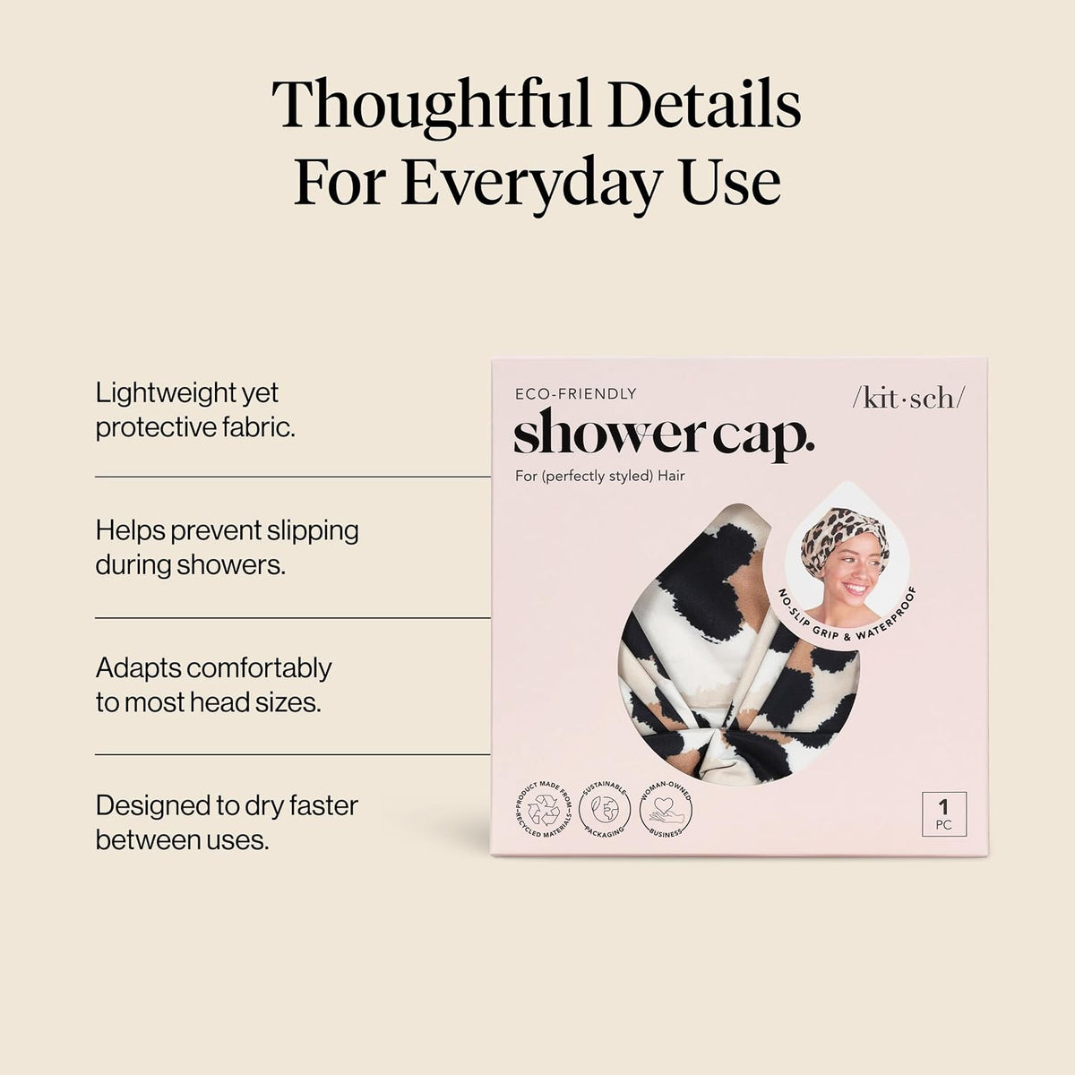 Kitsch Luxury Large Shower Cap for Women - Leopard