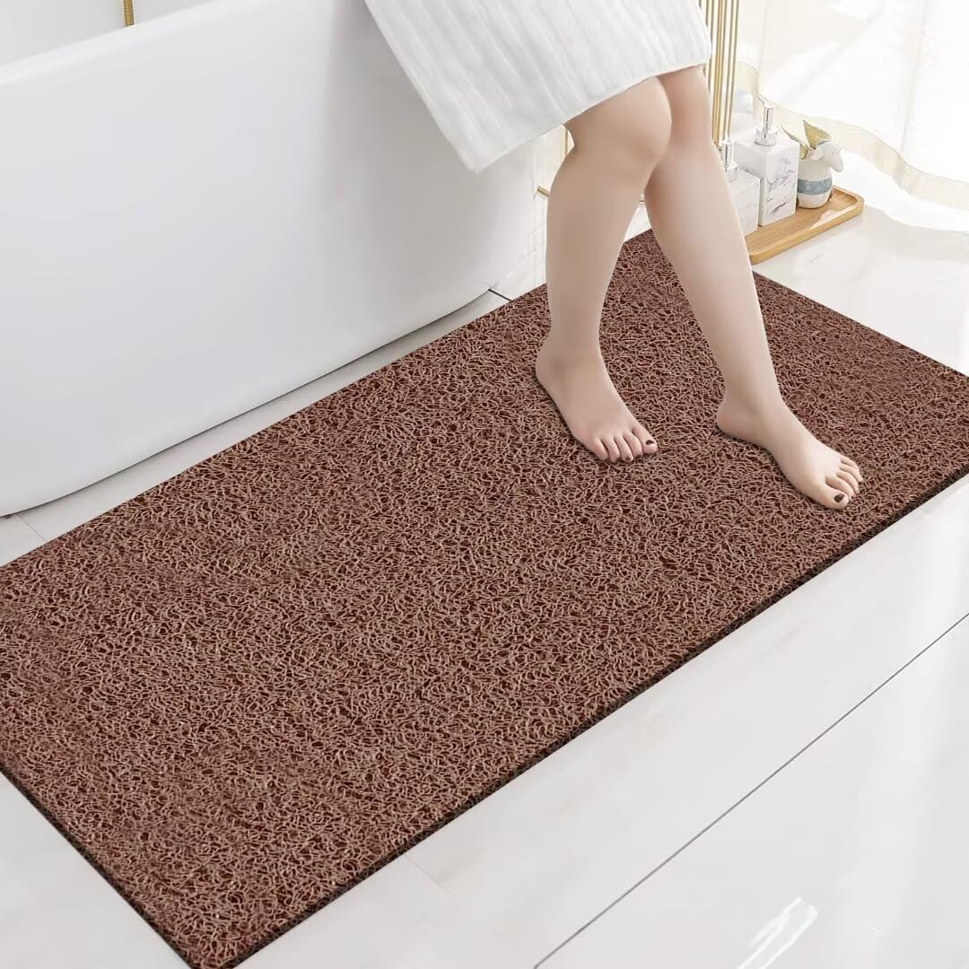 godehone Shower Mats Non Slip Without Suction Cups, PVC Loofah Bathroom Mats, Loofah Mats for Shower and Bathroom, Quick Drying, 15.7× 36 Inch, Beige