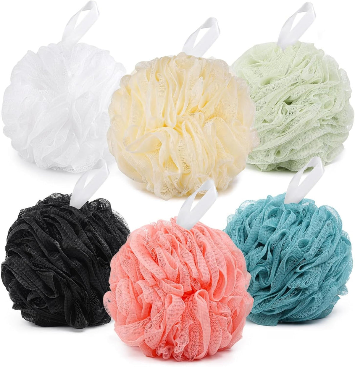 BTYMS XXL Large Loofah Bath Sponge 100g/pc, 6 Pcs Exfoliating Mesh Pouf Shower Puffs for Men and Women