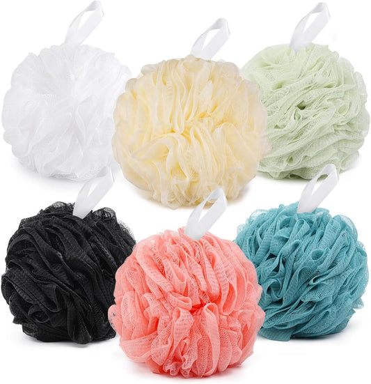 BTYMS XXL Large Loofah Bath Sponge 100g/pc, 6 Pcs Exfoliating Mesh Pouf Shower Puffs for Men and Women