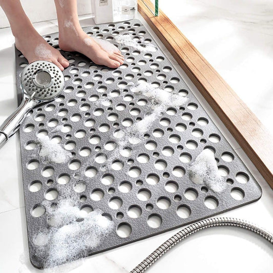 TEMIR Non Slip Bathtub Mat for Shower — Anti Skid Safety Mat with Strong Suction Cups, Quick Drain Holes, Machine Washable, Soft Bathroom Mat for Elderly & Kids, 30x17 in (75x43 cm) Gray