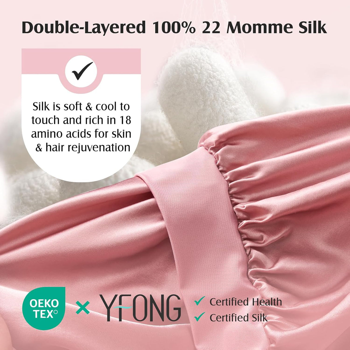 YFONG 100% Mulberry Silk Bonnet for Sleeping Women Men, Large Double Layer