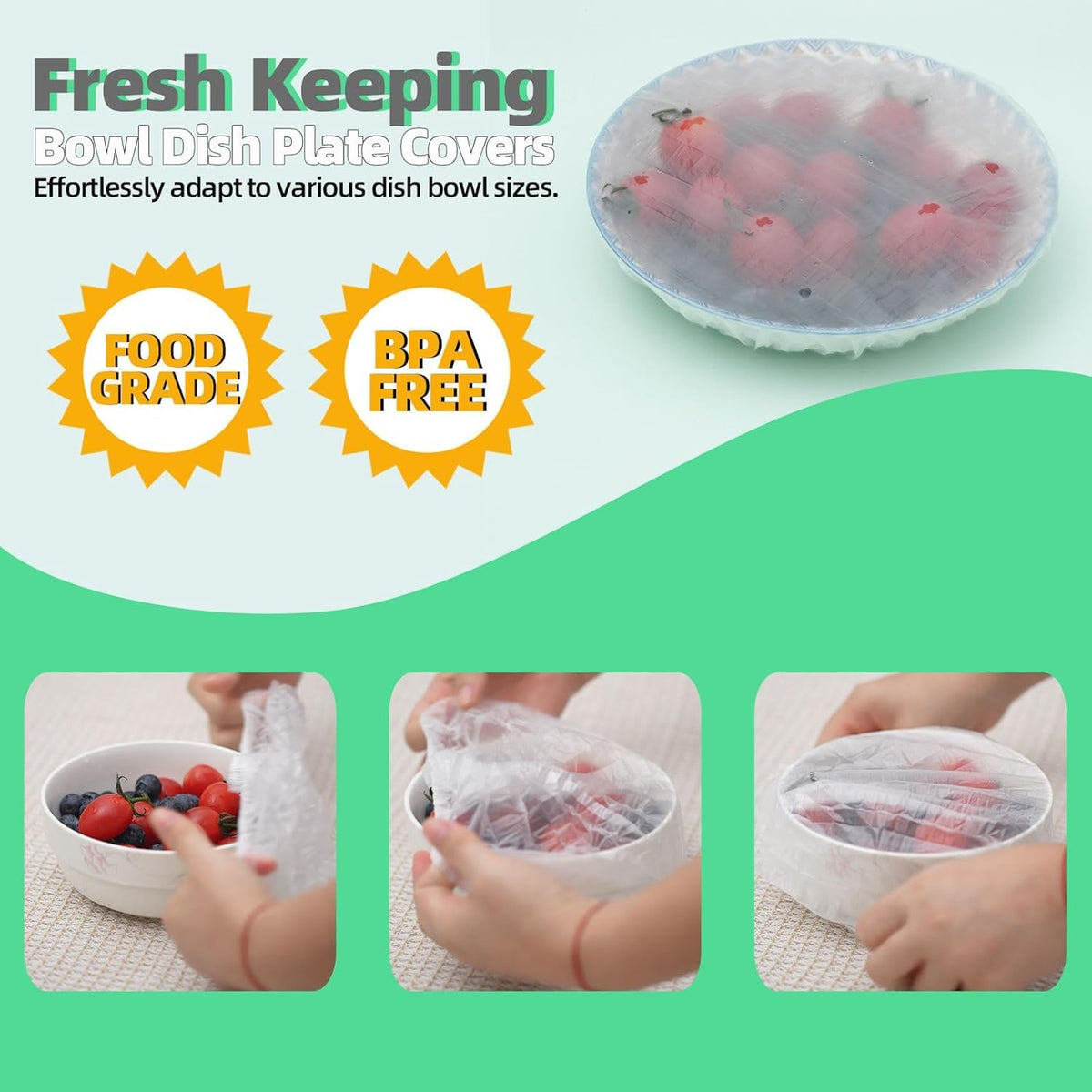 100Pcs Bowl Covers for Bread Proofing, Thickend Kitchen Bowl Dish Plate Cover, Sourdough Bread Baking Supplies, Shower Caps, Food Fruit Fresh Keeping Storage Accessories, BPA Free, Food Grade