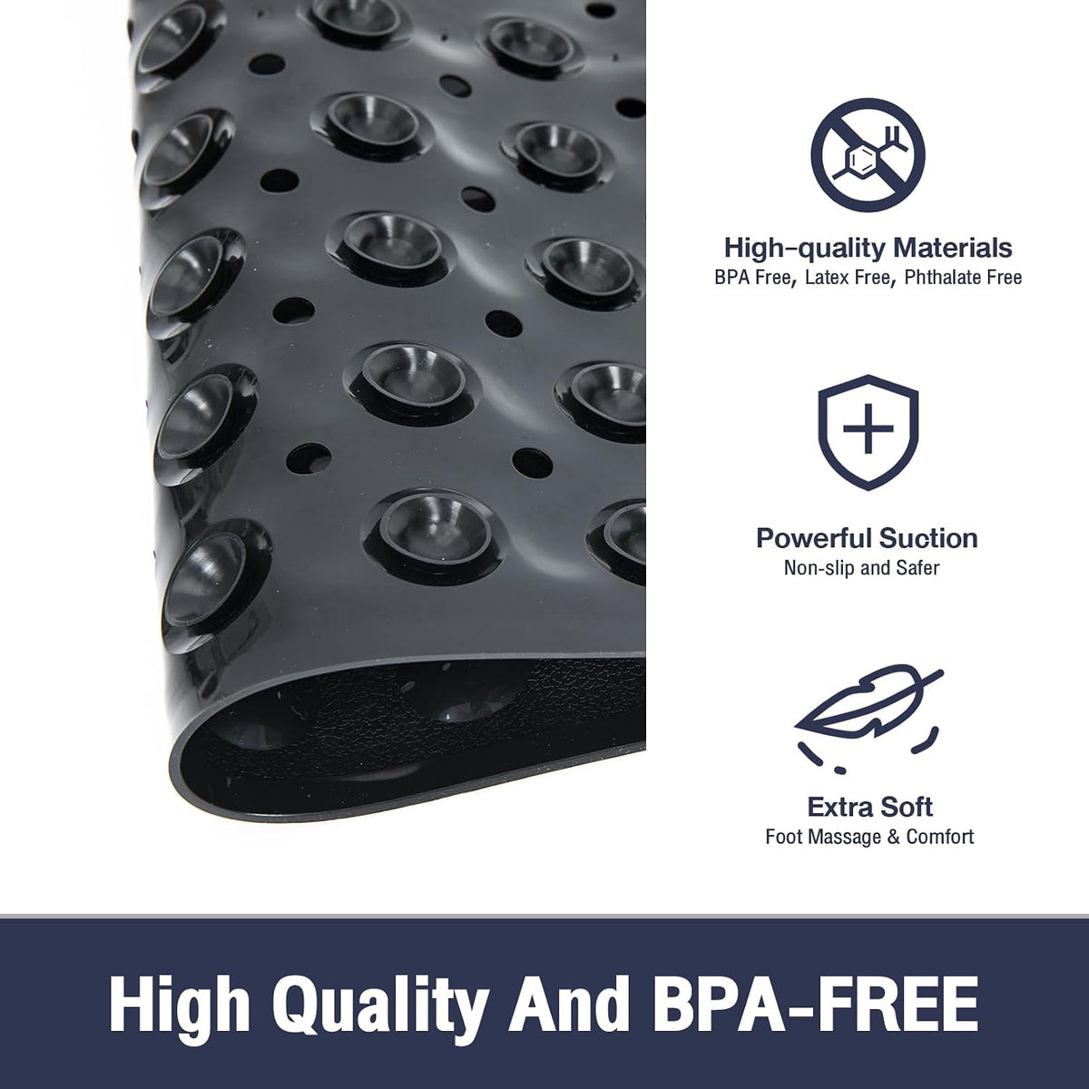 Extra Long Bathtub Mat Non Slip Bath Mat Black 40"x16" Full Size