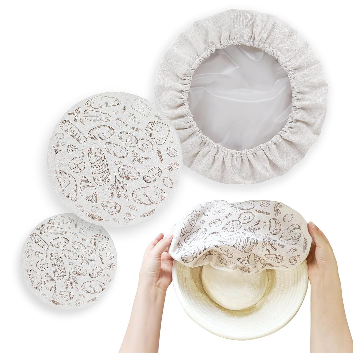 2 Pack 8 Inch Reusable Bowl Covers for Bread Proofing with Plastic Liner