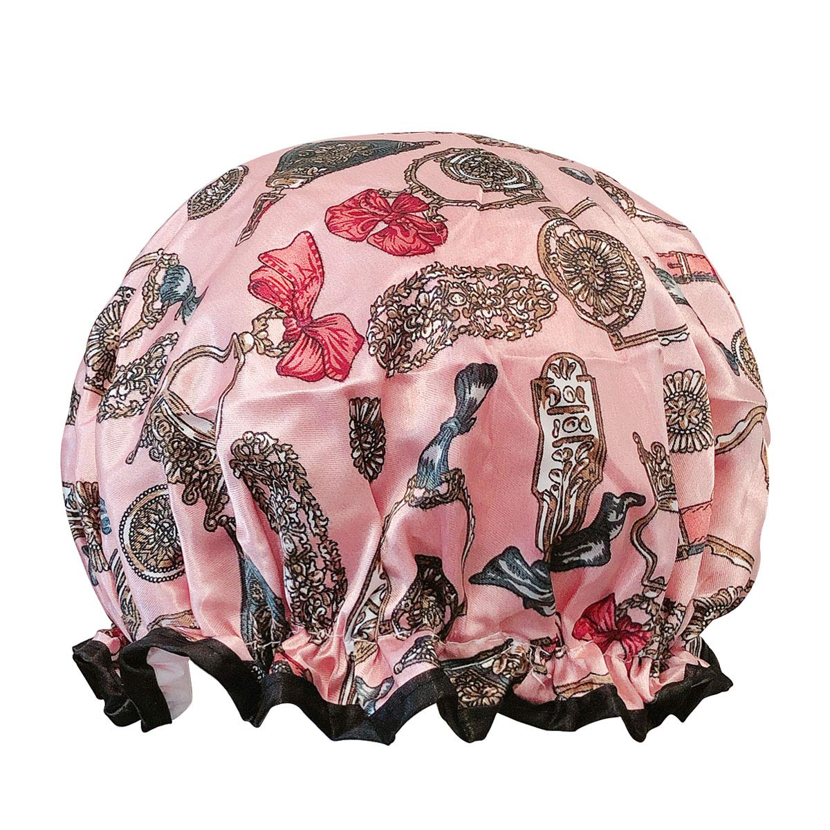 allydrew Reusable Women's Waterproof Shower Caps for Long Hair, Black and White Dots