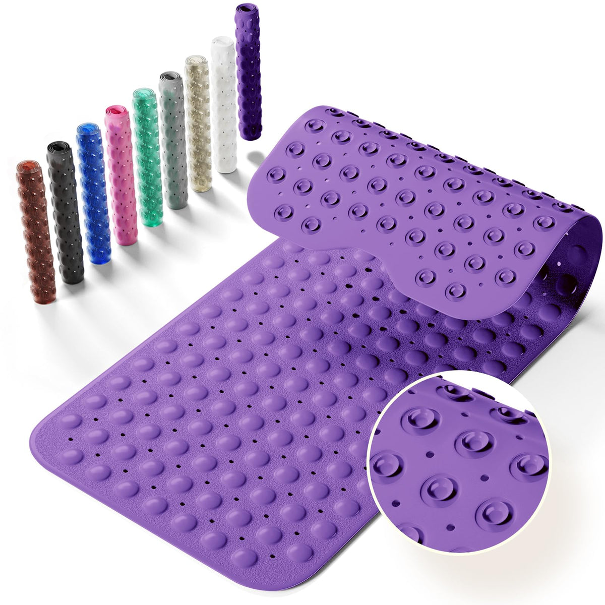 Non-Slip Bath Tub Mat, 39x16 Inch Extra Large Shower Mat with Drain Holes & Suction Cups, Machine Washable, Pink