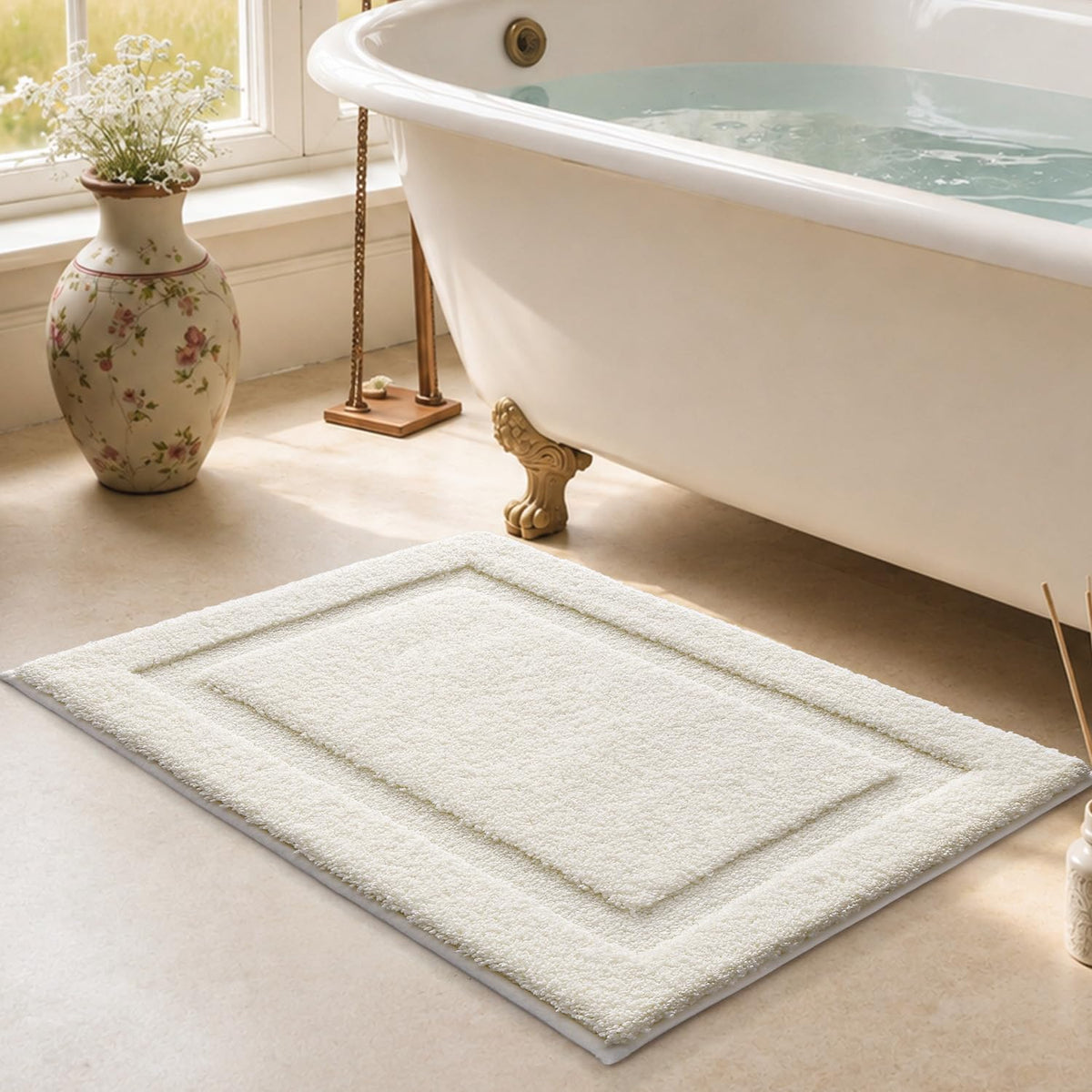 LUMI Ultra Soft Bathroom Rugs Absorbent, Non Slip Bath Mat 24x36, White
