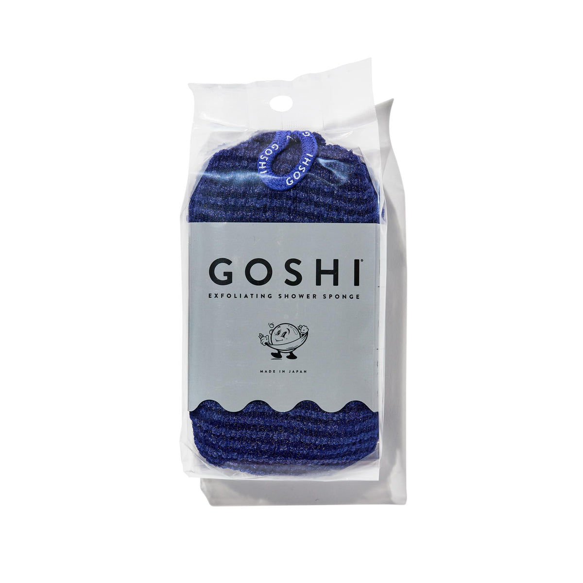 GOSHI Exfoliating Shower Sponge - Rip-Resistant, Rapid-Drying Exfoliating Bath Sponge for All Skin Types - Indigo Blue - Made in Japan