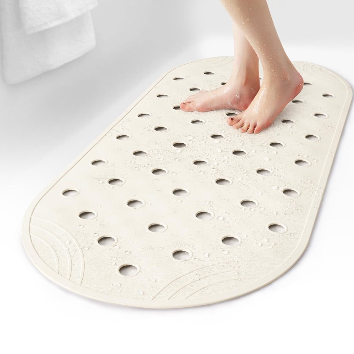 Rubber Bathtub Mat Shower Mat Non-Slip, 31x14 Inch, Bath Tub Floor Mat with Suction Cups and Drainage Holes, Grey