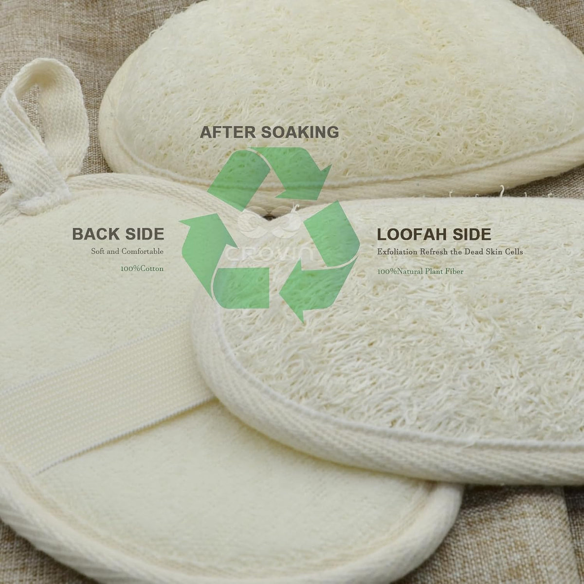 Natural Loofah Exfoliating Body Scrubber, Shower Loofah Sponge Pack