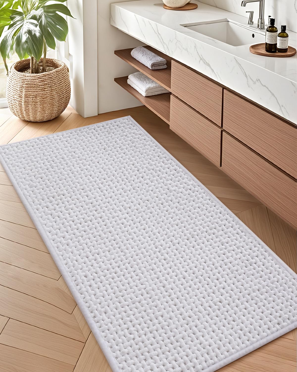 Color&Geometry Beige 30x17 Waffle Bath Mat, Rubber Non Slip Bathroom Rug