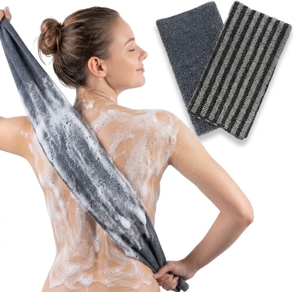 Yiclick Exfoliating Washcloth Towel, Back Scrubber for Shower for Women, Exfoliating Body Scrubber, Loofah Sponge Wash Cloth, Korean Japanese Exfoliating Shower Towel, Exfoliator Washer for Bath