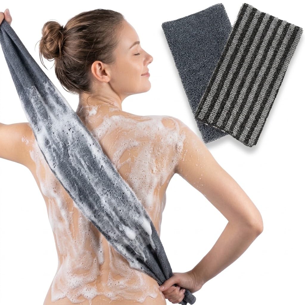 Yiclick Exfoliating Washcloth Towel, Back Scrubber for Shower for Women, Exfoliating Body Scrubber, Loofah Sponge Wash Cloth, Korean Japanese Exfoliating Shower Towel, Exfoliator Washer for Bath