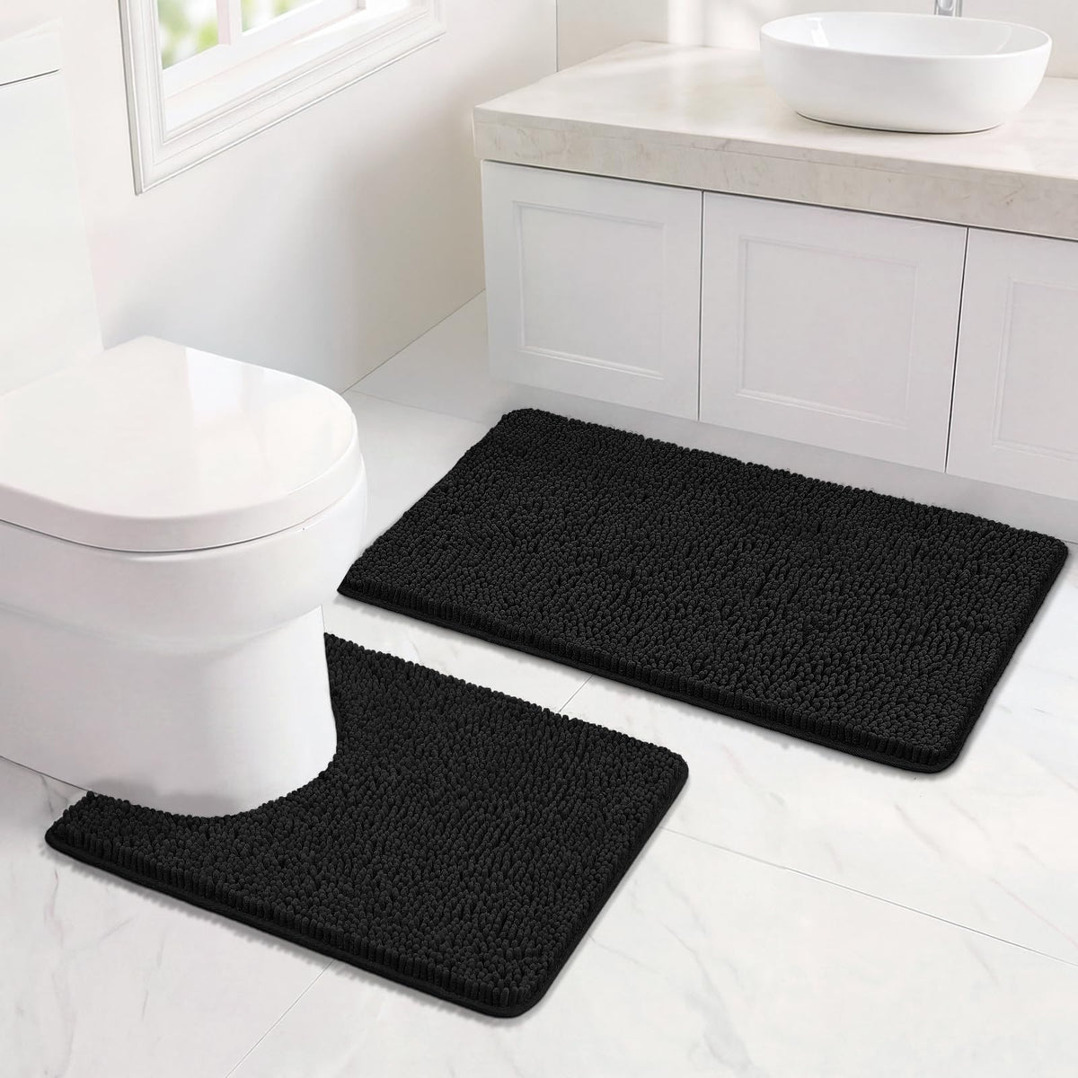 Bcoimo Small Bath Rug Mat,Chenille Extra Soft Navy Bathroom Mats for Floor