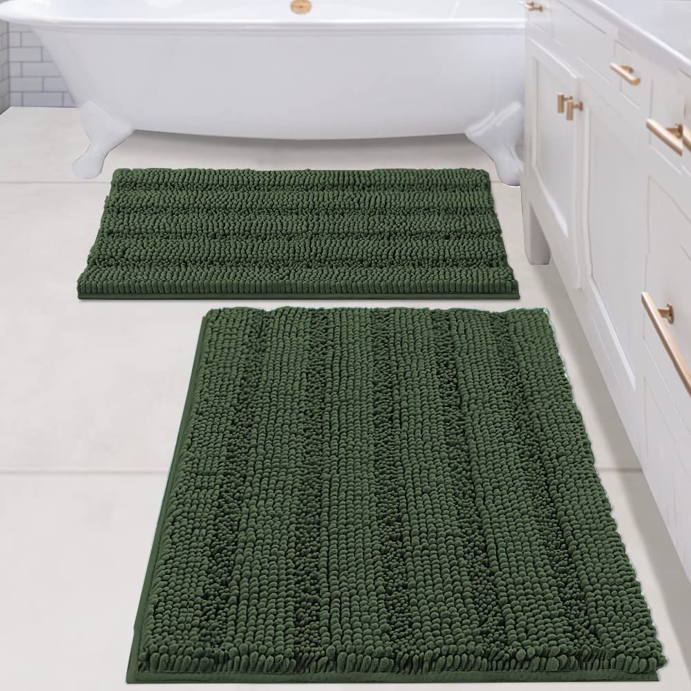 H.VERSAILTEX Grey Bathroom Rug Set Bath Mats, 2 Piece Bath Rugs Non Slip Thick Soft Chenille Striped Bath Rug Set, Bath Mats for Bathroom Sets (Grey, 20" x 32"/17" x 24")