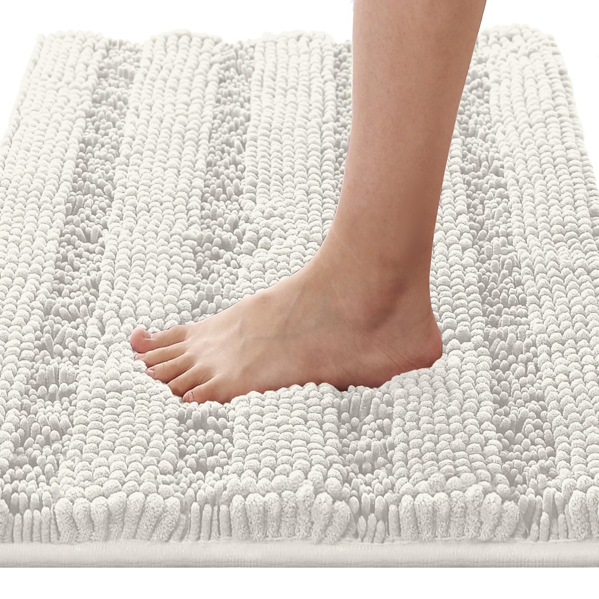 H.VERSAILTEX Grey Bathroom Rug Set Bath Mats, 2 Piece Bath Rugs Non Slip Thick Soft Chenille Striped Bath Rug Set, Bath Mats for Bathroom Sets (Grey, 20" x 32"/17" x 24")