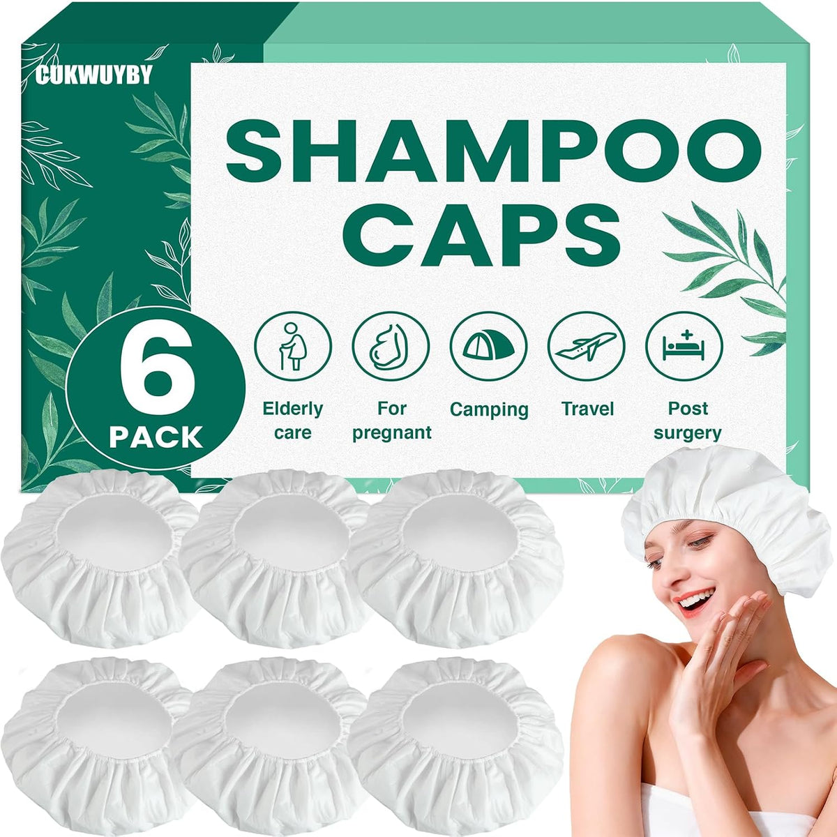 6 Pack Shampoo Caps No Rinse, Waterless Hair Washing Shower Cap