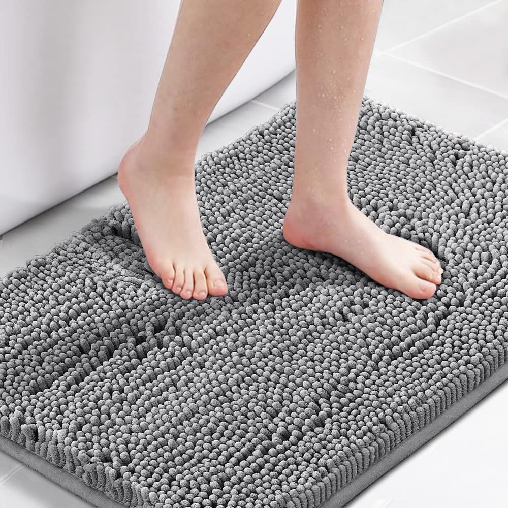 H.VERSAILTEX Navy Blue Bath Rug, Bath Mat Non Slip Bath Mats for Bathroom Floor, Bathroom Rug Extra Thick Chenille Rug 17" x 24" Absorbent Soft Shaggy Washable Dry Fast Plush Rugs for Bathtubs