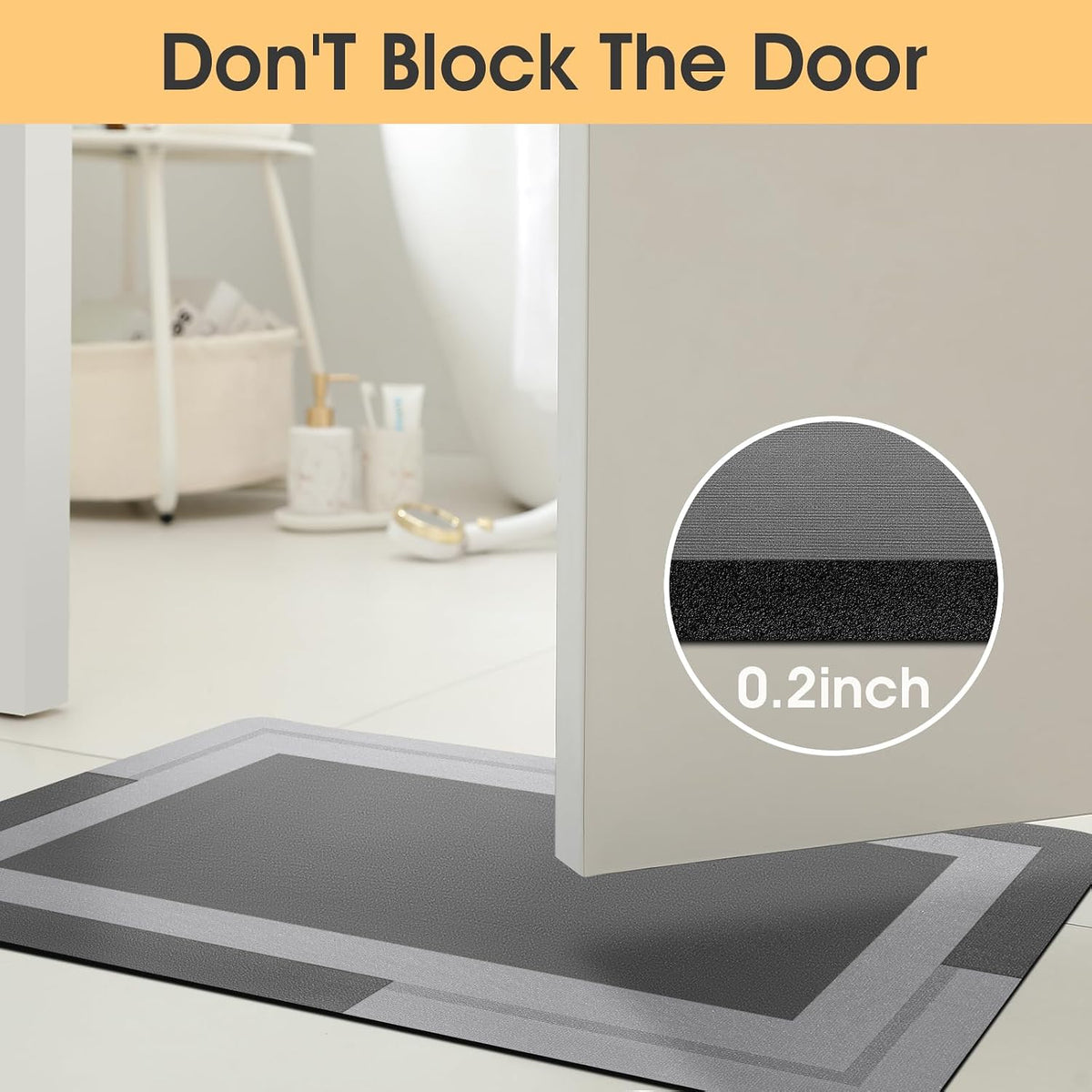 ACCUMTEK Non Slip Bath Mat, Thin Bathroom Rugs Fit Under Door, Quick Dry Bath Mats, Machine Washable Bath Rugs for Bathroom, Bathtub & Kitchen, Grey/Bordered/24 x17