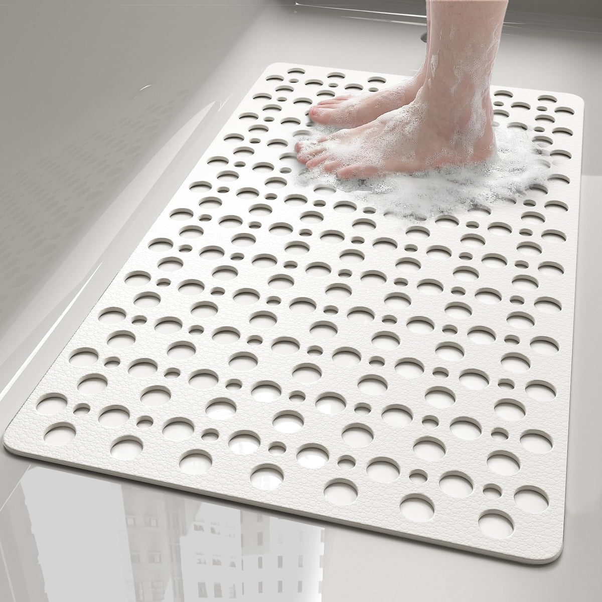 XIYUNTE Shower Mat Non Slip Bath Mat for Tub - 35" x 16" Soft TPE Bathtub Mat Non Slip Shower Mats for Inside Shower, Anti Slip Shower Mat with Suction Cups, Quick-Drying Bath Tub Mat, White