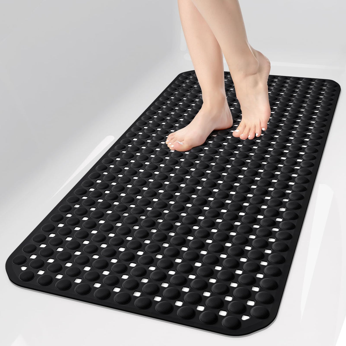 OTHWAY Bath Tub Shower Mat Non Slip, Bathtub Floor Liner Mats for Inside Shower Bathroom, Suction Cups and Drain Holes for Feet Scrubbing, Machine Washable, Soft on Feet, 35x16 Inch, Brown
