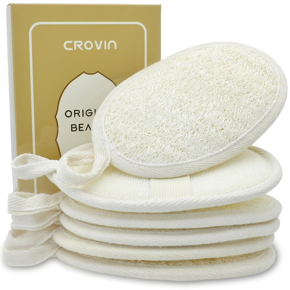 Natural Loofah Exfoliating Body Scrubber, Shower Loofah Sponge Pack