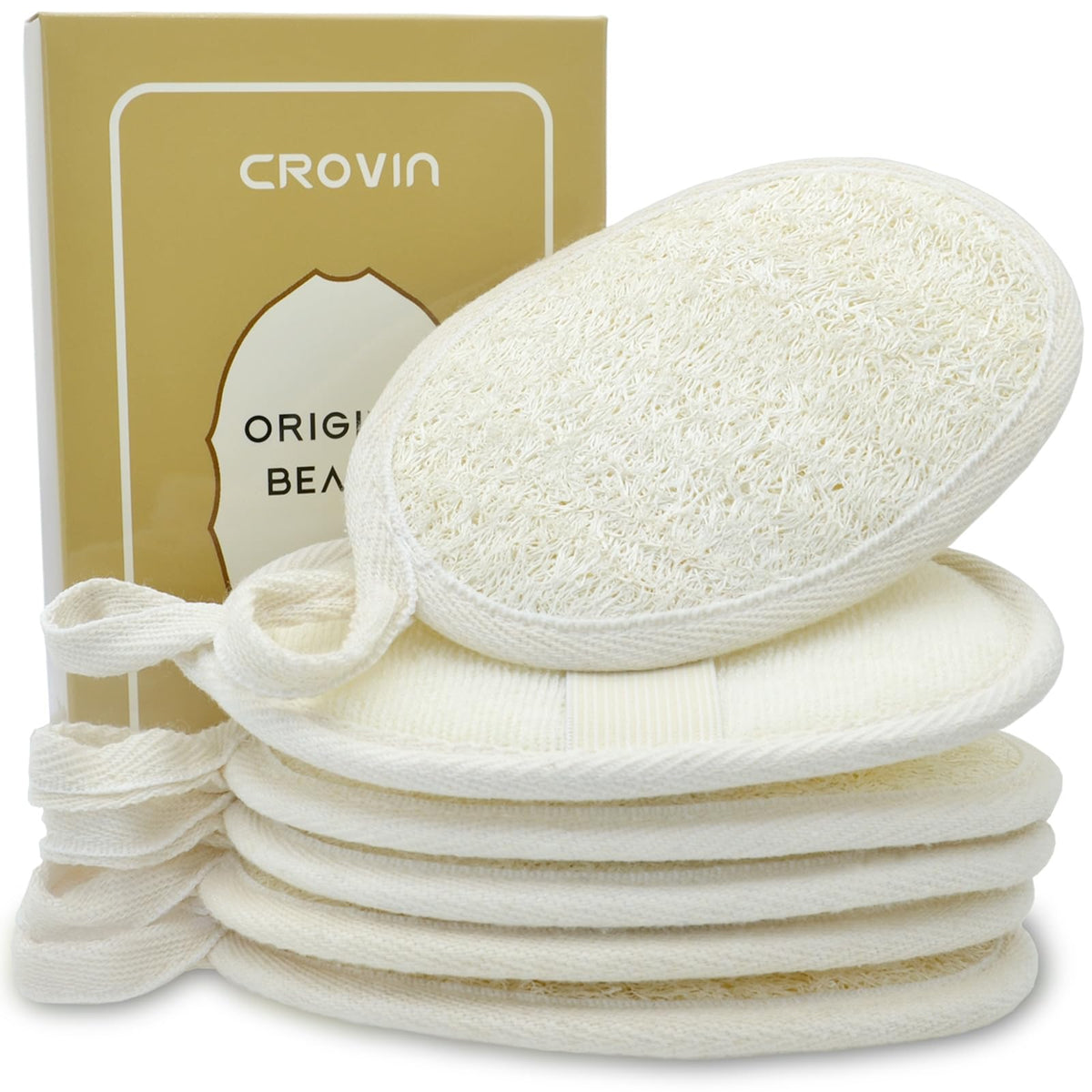 Natural Loofah Exfoliating Body Scrubber, Shower Loofah Sponge Pack
