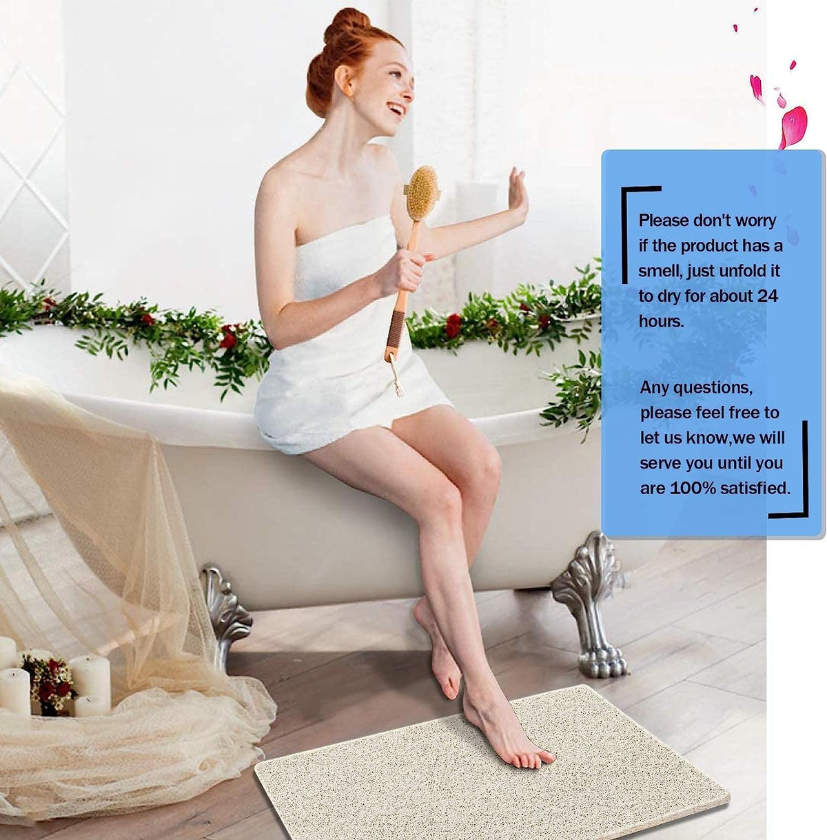 godehone Shower Mats Non Slip Without Suction Cups, PVC Loofah Bathroom Mats, Loofah Mats for Shower and Bathroom, Quick Drying, 15.7× 36 Inch, Beige