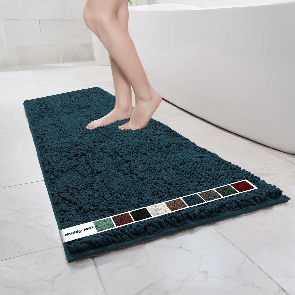 Muddy Mat Chenille Bathroom Rugs Quick Dry Microfiber Mats Non Slip Washable, Extra Thick, Soft and Highly Absorbent Bath Mats for Bathroom, Kitchen, and Shower Floor - Grey Medium 30"X19"