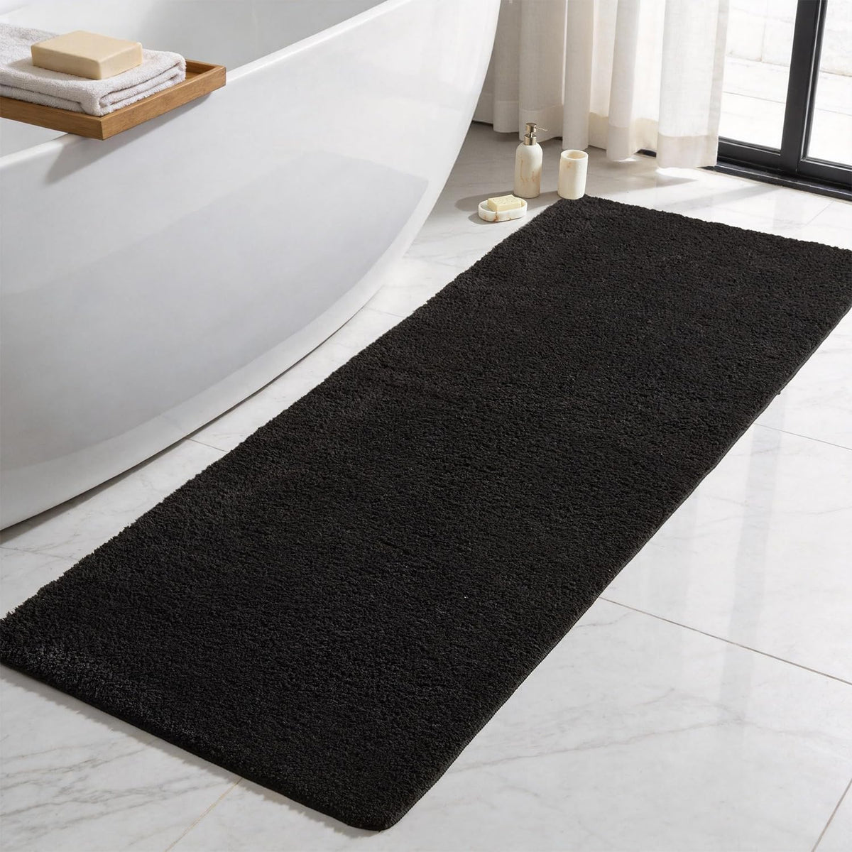 TYUU Black Bathroom Rug, Ultra Soft Bath Rugs Non Slip Washable, Super Absorbent Quick Dry Small Bath Mat with Rubber Backing for Bathroom Floor, Shower, or Sink, Black 16" x 24"