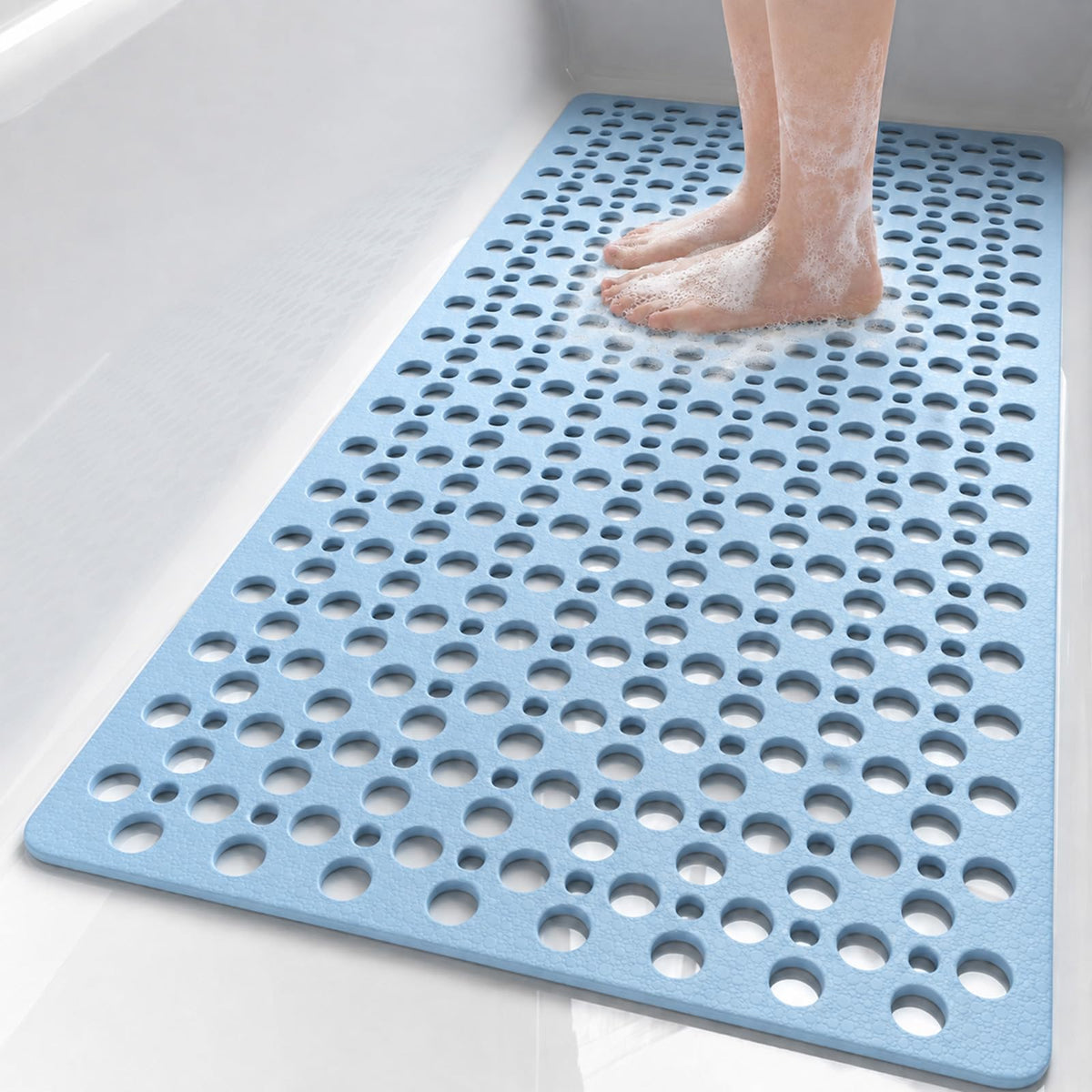 XIYUNTE Shower Mat Non Slip Bath Mat for Tub - 35" x 16" Soft TPE Bathtub Mat Non Slip Shower Mats for Inside Shower, Anti Slip Shower Mat with Suction Cups, Quick-Drying Bath Tub Mat, White