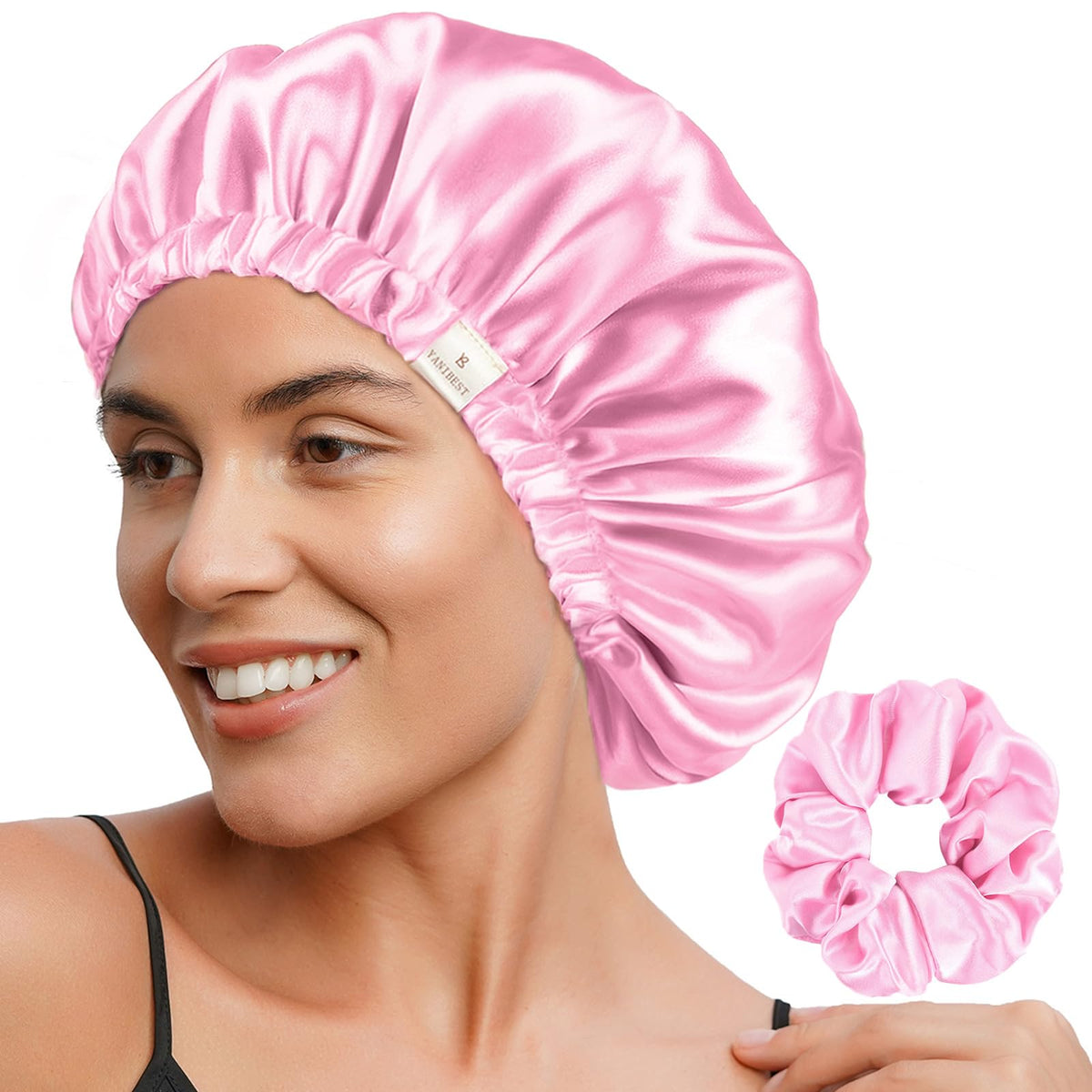 YANIBEST Adjustable Satin Bonnet Double Layer Hair Bonnet for Sleeping Bonnets for Women Hats Curly Natural Hair, Blush Pink