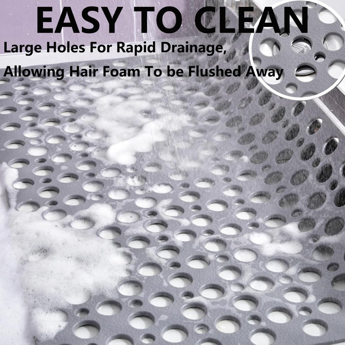 Casa and Beyond Shower Mat,Non Slip Bath Mat and Shower Mat with Suction Cups and Drain Holes,Bathroom Mat Easy to Clean Soft Machine Washable,Bathtub Mat Easy Dry&Cut (Gray,28" x 15"(Rectangular))