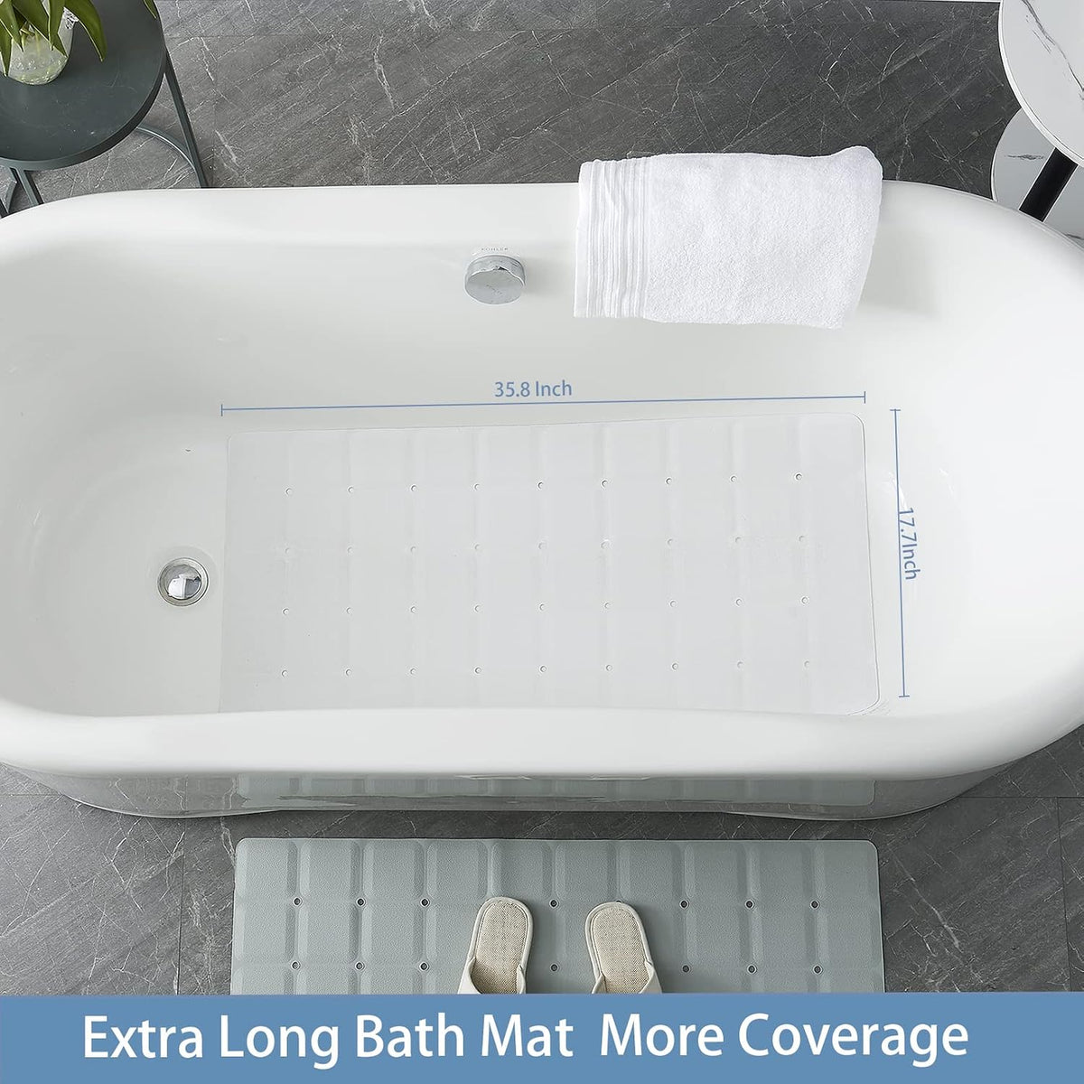 Webos Foldable Silicone Bathtub Mat: Jumbo Size Heavy Duty Safety Bath Mat for Tub Without Suction Cups Non Slip Bath & Shower Mat for Textured, Reglazed, Refinished Tub (White, 35.8 x 17.7)