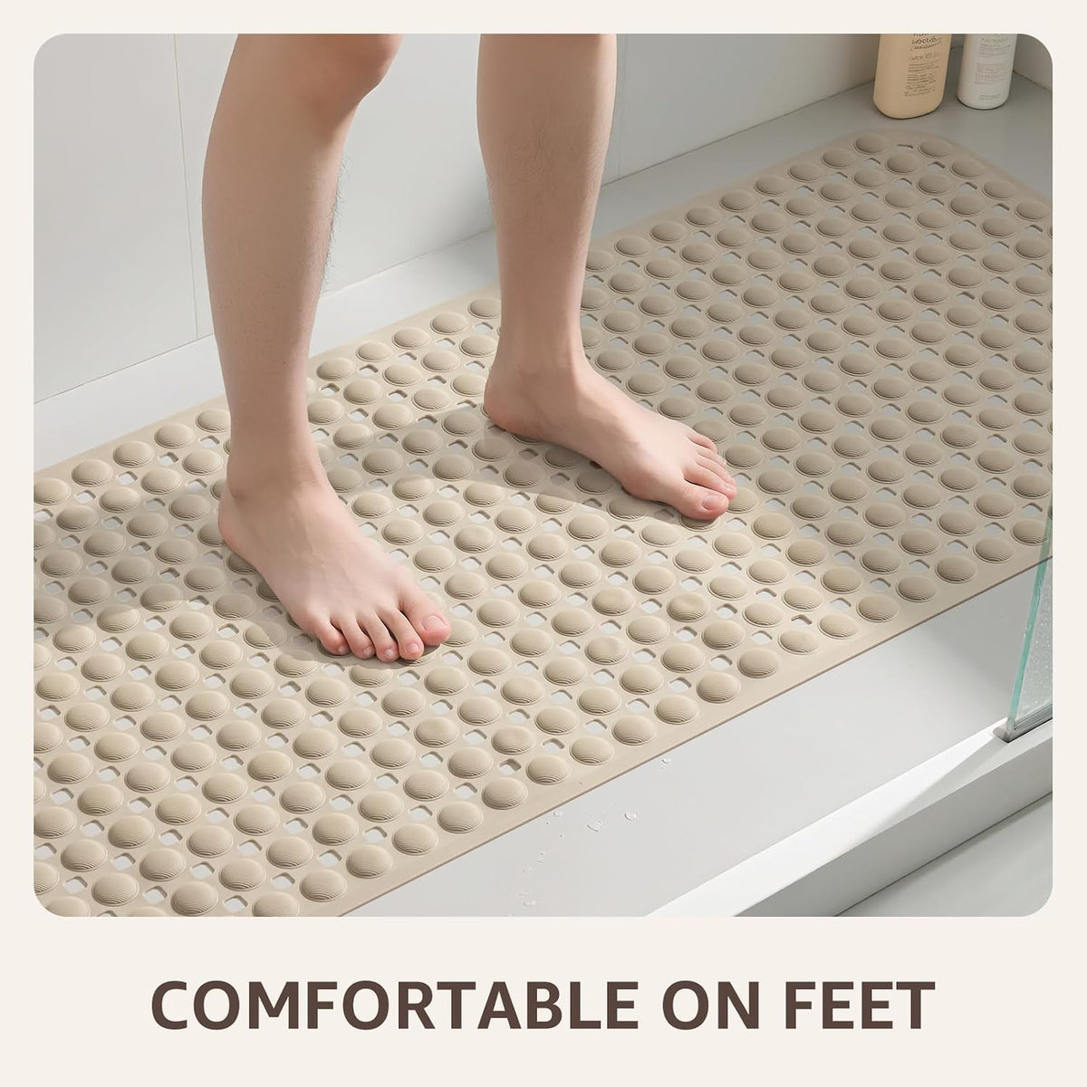 OTHWAY Bath Tub Shower Mat Non Slip, Bathtub Floor Liner Mats for Inside Shower Bathroom, Suction Cups and Drain Holes for Feet Scrubbing, Machine Washable, Soft on Feet, 35x16 Inch, Brown