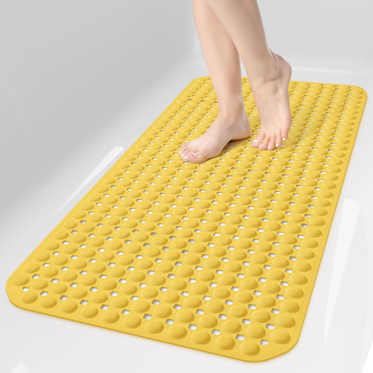 OTHWAY Bath Tub Shower Mat Non Slip, Bathtub Floor Liner Mats for Inside Shower Bathroom, Suction Cups and Drain Holes for Feet Scrubbing, Machine Washable, Soft on Feet, 35x16 Inch, Brown