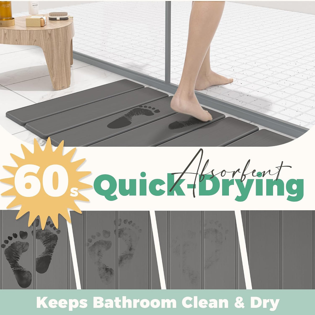 SYIPO Non-Slip Foldable Stone Bath Mat-Diatomite, 23.6 x 15.3”, Dark Gray