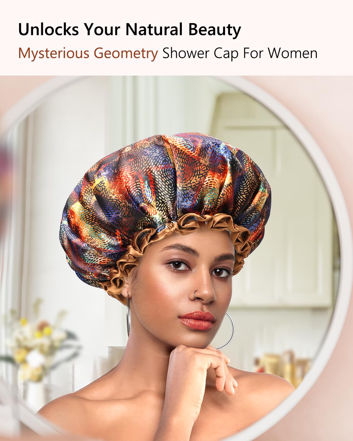 mikimini Shower Caps for Women Waterproof, Medium, 2 Pcs, Mystery