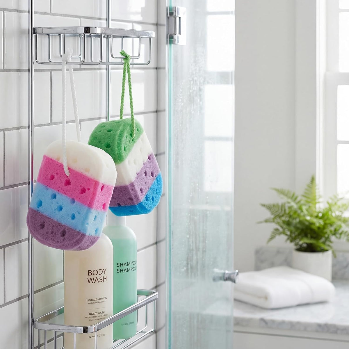 Boao 5 Pieces Soft Bath Sponge Shower Natural Gentle, Vibrant Color