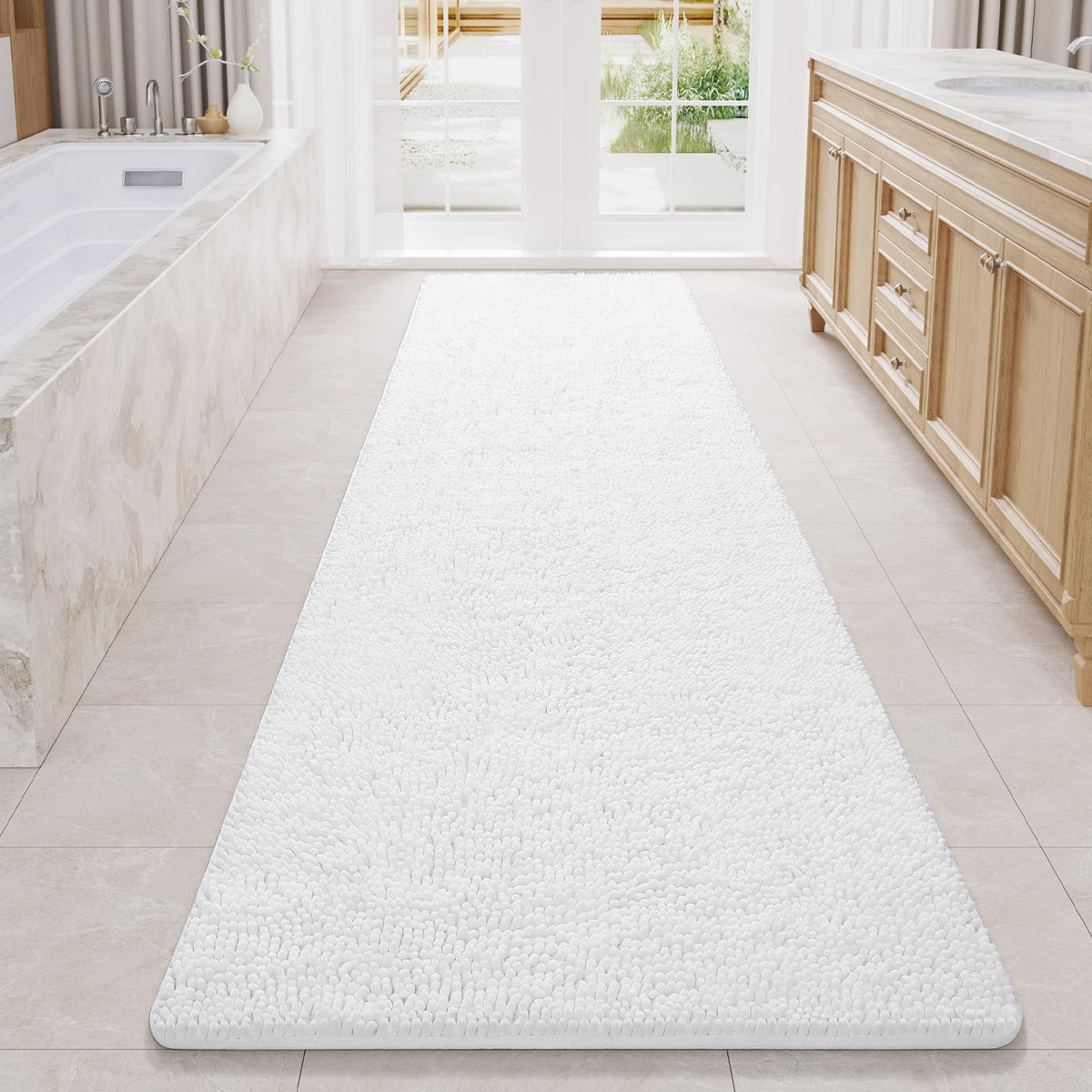 LOCHAS Luxury Bathroom Rug Shaggy Bath Mat 24 x 60 Inch, Gray