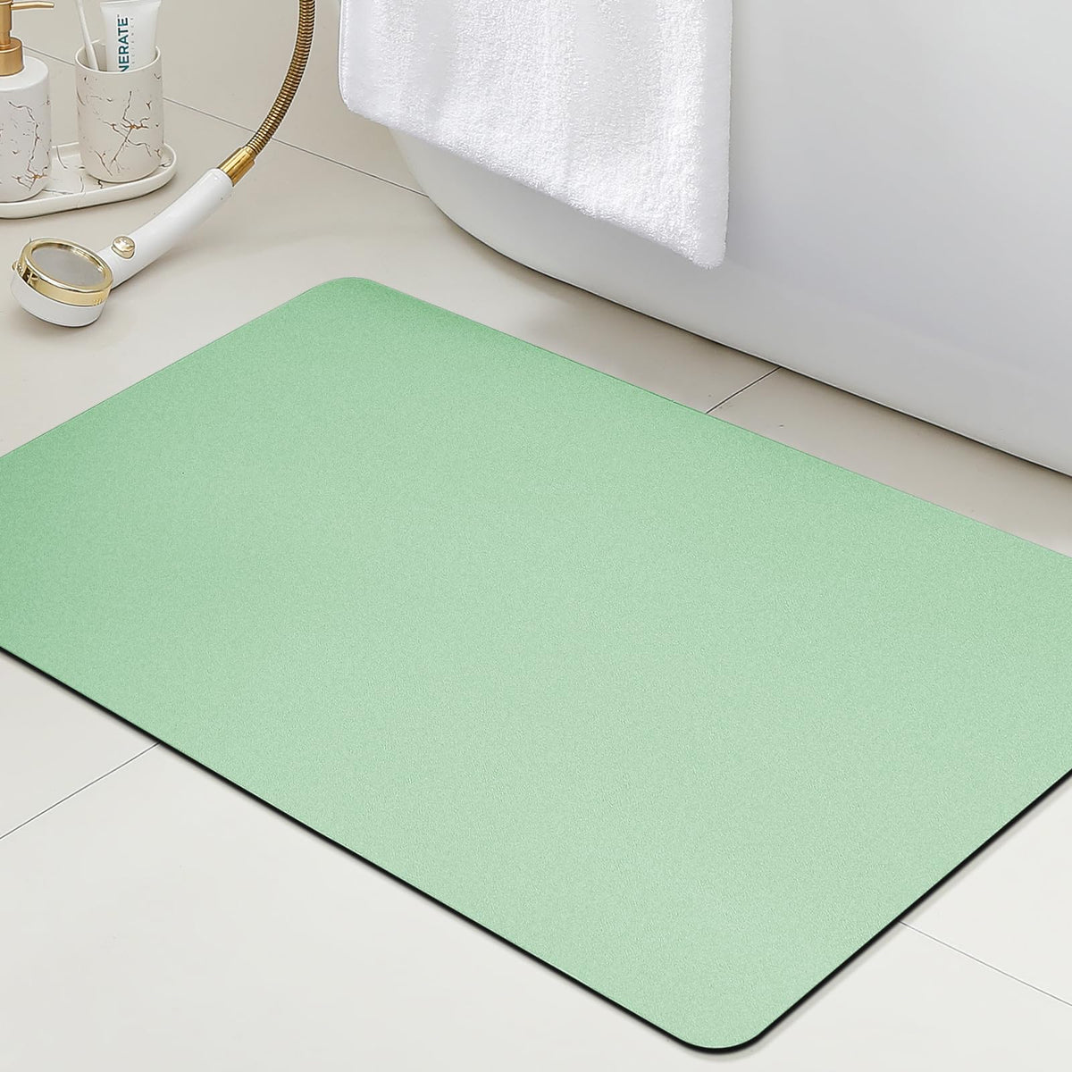 ACCUMTEK Non Slip Bath Mat, Thin Bathroom Rugs Fit Under Door, Quick Dry Bath Mats, Machine Washable Bath Rugs for Bathroom, Bathtub & Kitchen, Grey/Bordered/24 x17